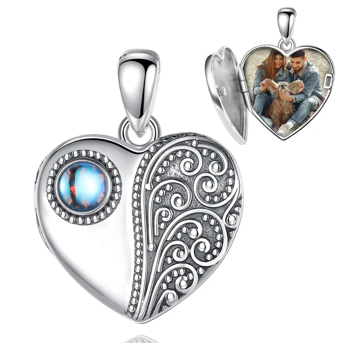 925 Sterling Silver Moonstone Heart Photo Locket Pendant Only Custom Keepsake Jewelry