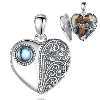 925 Sterling Silver Moonstone Heart Photo Locket Pendant Only Custom Keepsake Jewelry