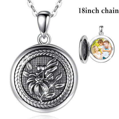 925 Sterling Silver Vintage Bee Photo Locket Necklace 18 Inch Chain Personalized Jewelry
