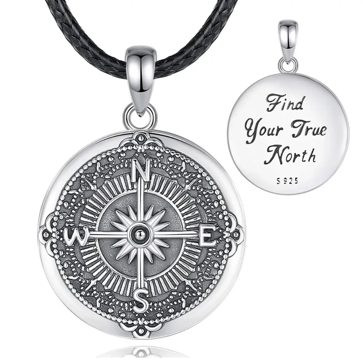 925 Sterling Silver Vintage Compass Photo Locket Necklace 24 Inch Rope Nautical Jewelry