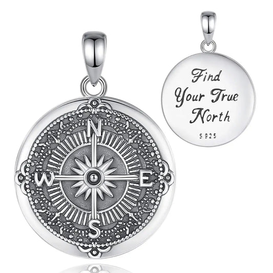 925 Sterling Silver Vintage Compass Photo Locket Pendant Only Travel Keepsake Jewelry