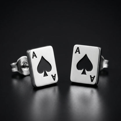Ace Earrings Silver Pair Close Up Black Background