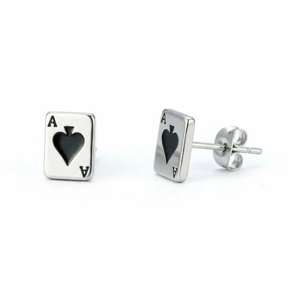 Ace Stud Earrings Silver Front