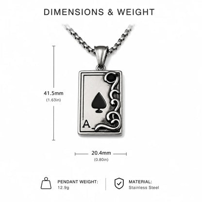 Ace of Spades Necklace Silver Dimension Diagram 47.7mm 1.88inch and 24.3mm 0.96inch 24.2g 0.85oz