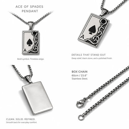 Ace of Spades Necklace Silver Multi Angle Product Feature Showcase