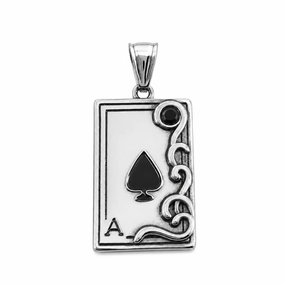 Ace of Spades Necklace Silver Pendant Only Front View White Background