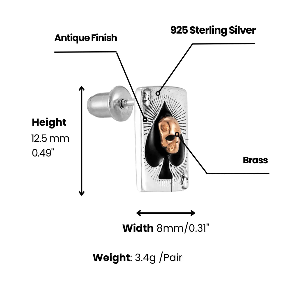 Ace of Spades Skull Earrings Dimensions and Weight