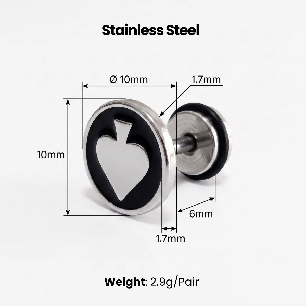 Ace of Spades Studs Silver Dimensions and Weight Infographic