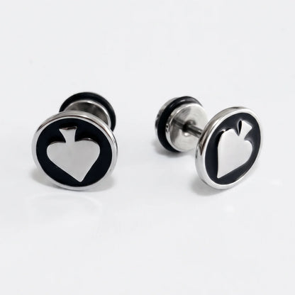 Ace of Spades Studs Silver Pair Front View White Background