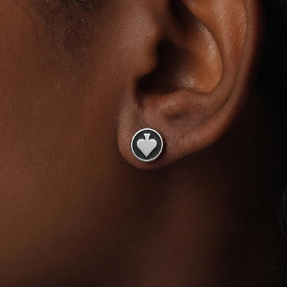 Ace of Spades Studs Silver Worn by Model Close Up