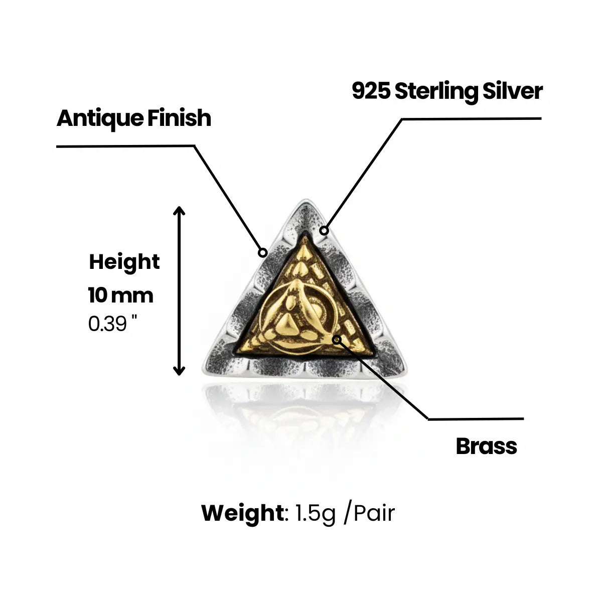 All Seeing Eye Pyramid Stud Earrings Dimensions and Weight