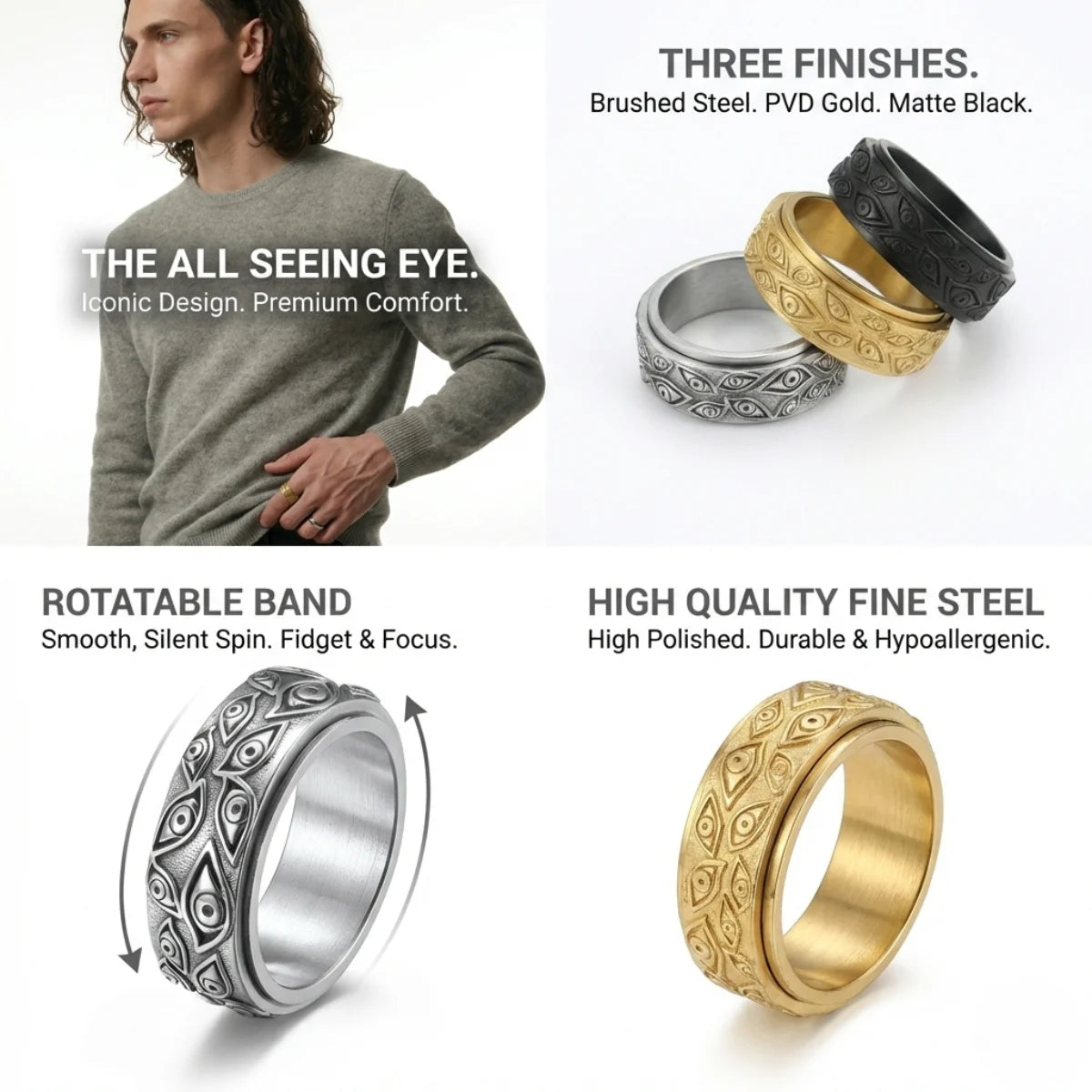 All Seeing Eye Spinner Ring Features