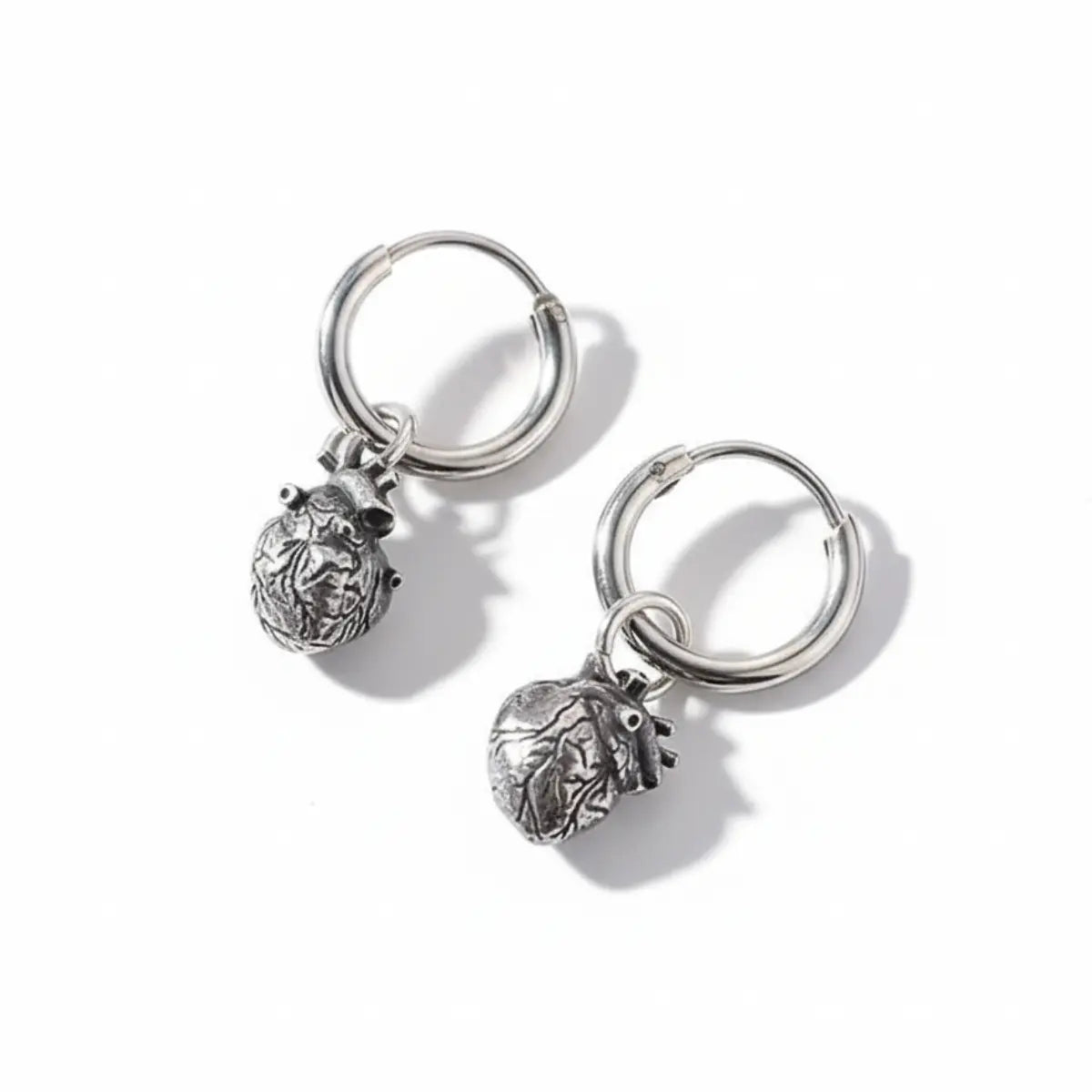 Anatomical Heart Drop Hoop Earrings Front