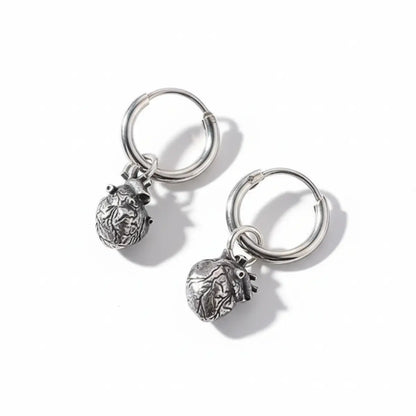 Anatomical Heart Drop Hoop Earrings Front