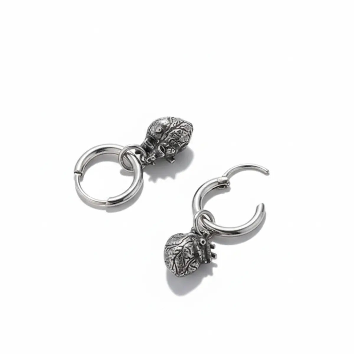 Anatomical Heart Drop Hoop Earrings Side