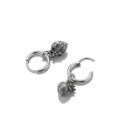 Anatomical Heart Drop Hoop Earrings Side