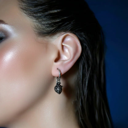 Anatomical Heart Drop Hoop Earrings Worn by Female Model
