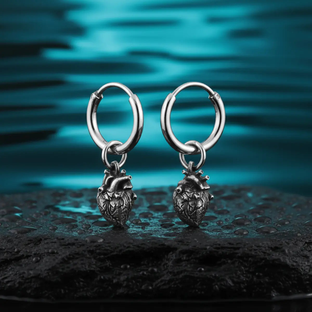 Anatomical Heart Drop Hoop Earrings