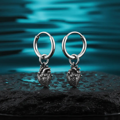 Anatomical Heart Drop Hoop Earrings