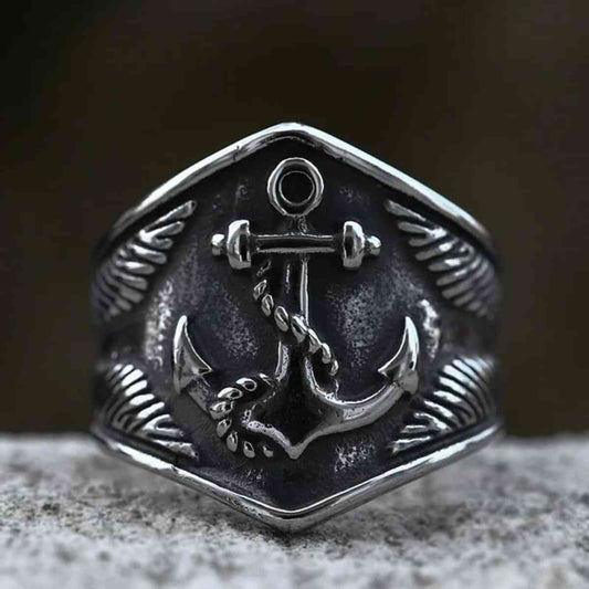 Anchor Ring with Feather Xenos Jewelry