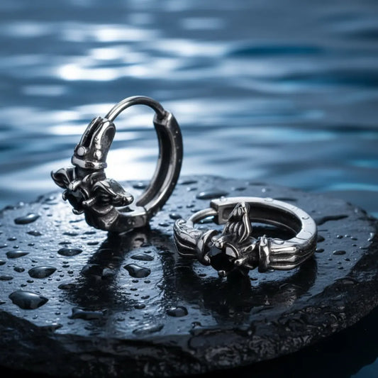 Angel Wing Cross Hoop Earrings Silver