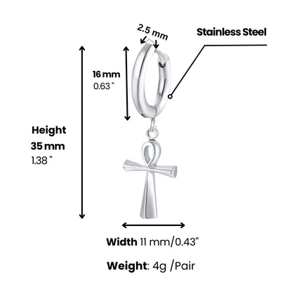 Ankh Dangle Hoop Earrings Dimensions and Weight