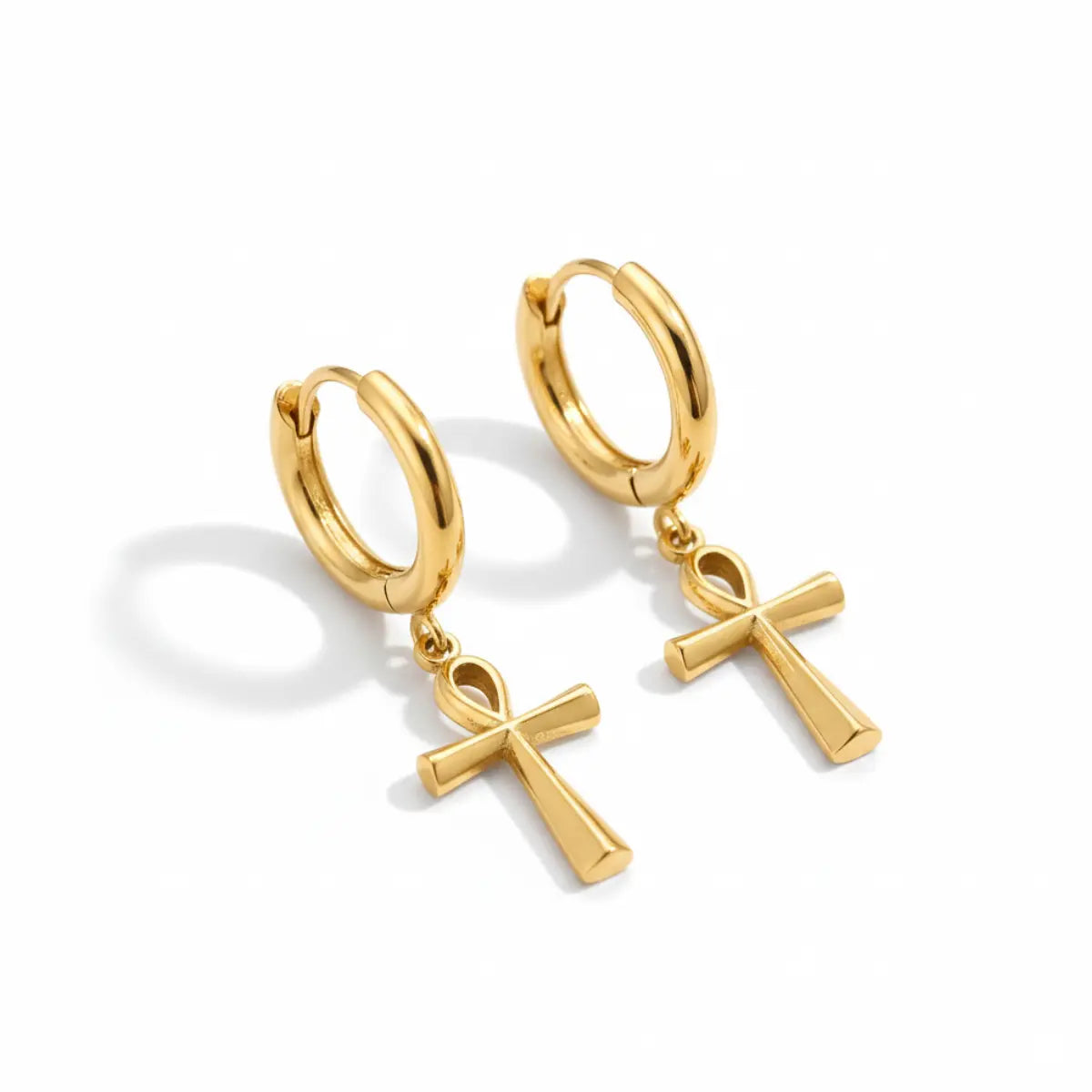 Ankh Dangle Hoop Earrings Gold Front