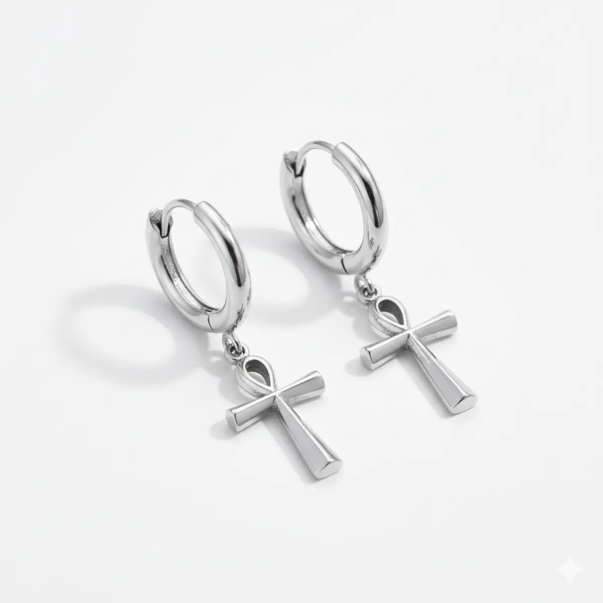 Ankh Dangle Hoop Earrings Silver Front