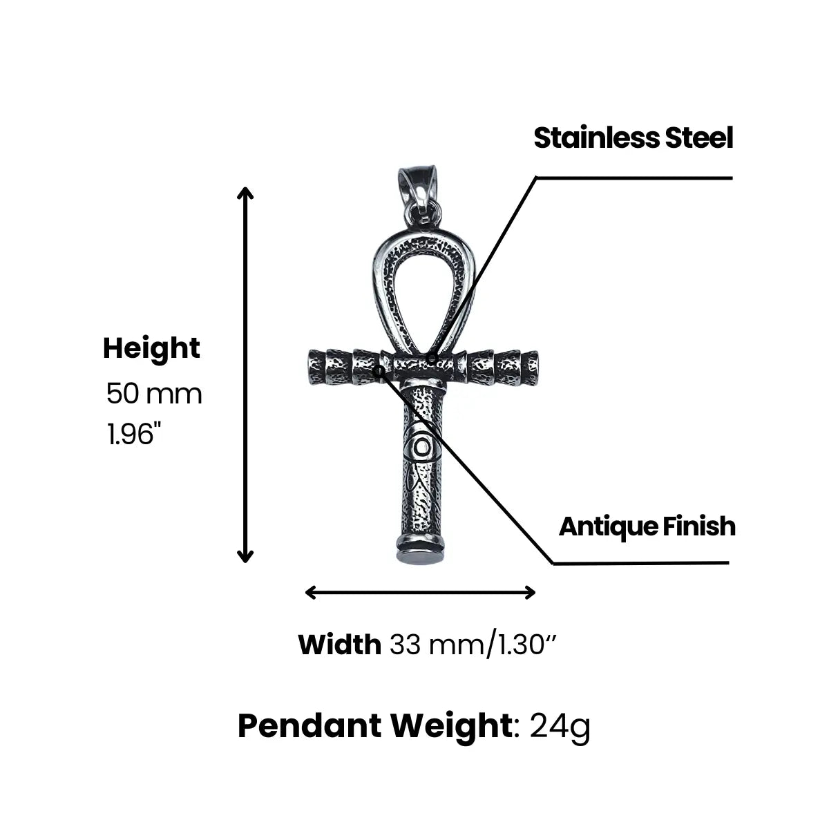 Ankh Necklace Stainless Steel Dimensions and Weight