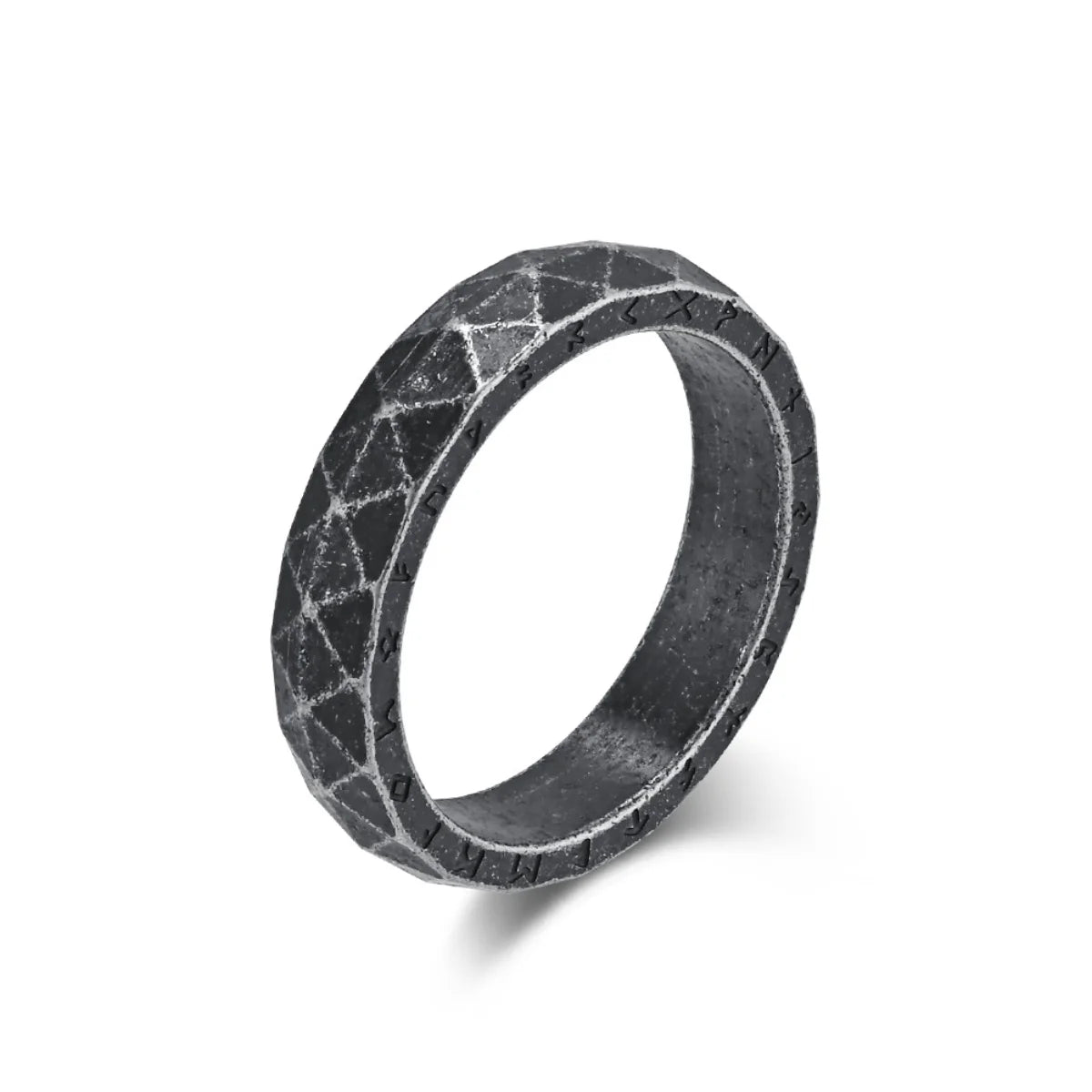 Antique Black Faceted Rune Ring Details