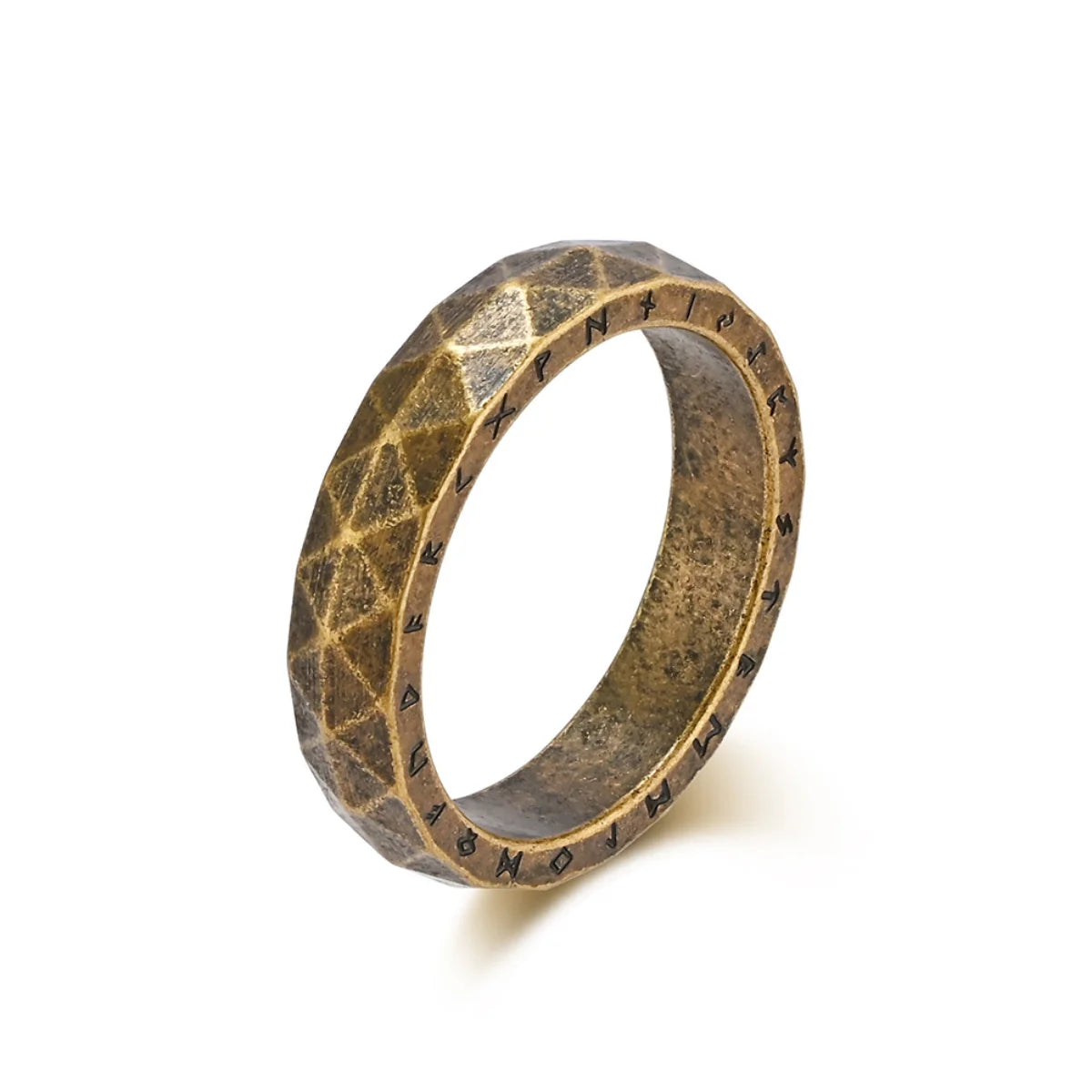 Antique Gold Faceted Rune Ring Details