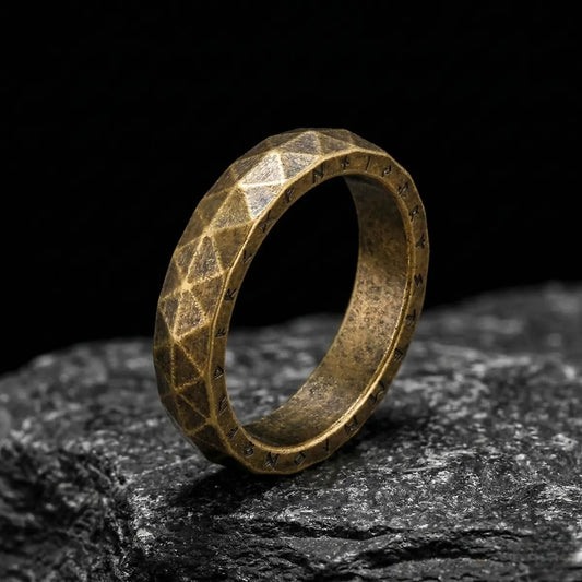 Antique Gold Faceted Rune Ring