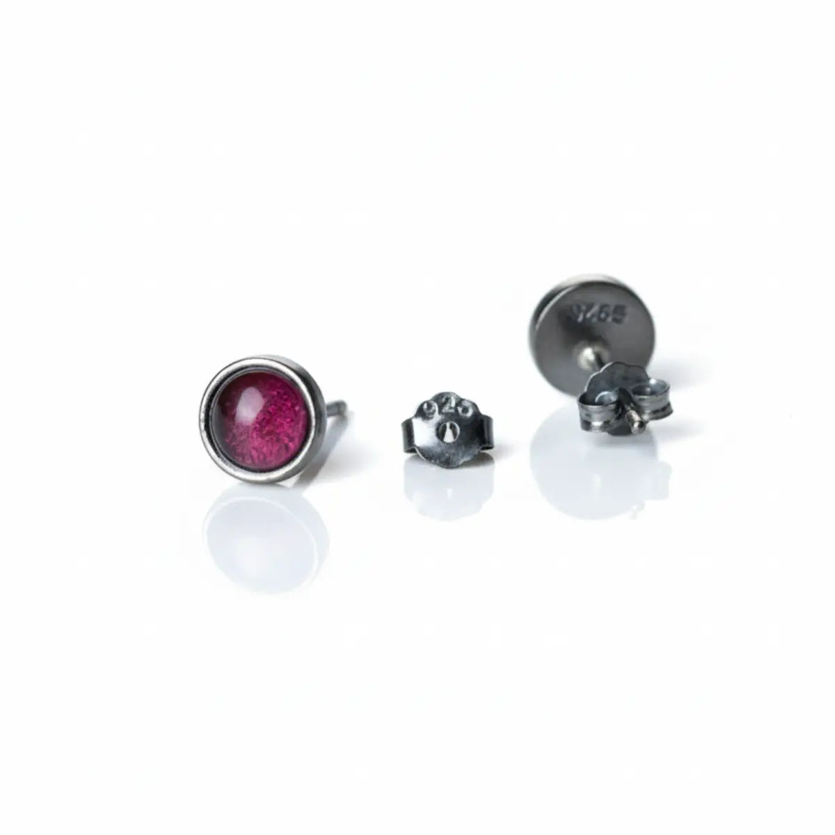 Antique Silver Deep Red Round Stud Earrings Back