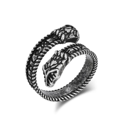 Antique Silver Double Head Snake Ring Details