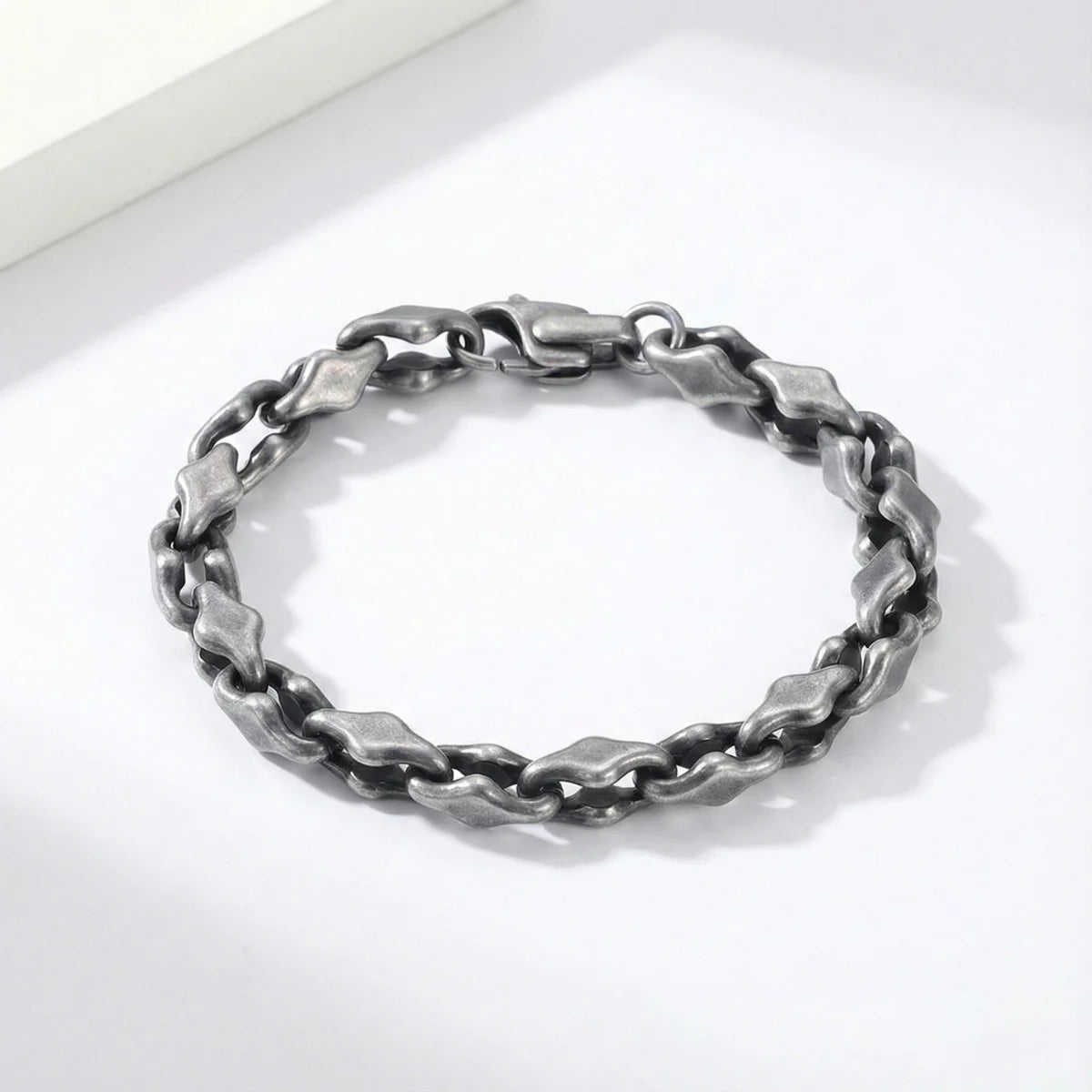 Antique Silver Geometric Stainless Steel Bracelet Front