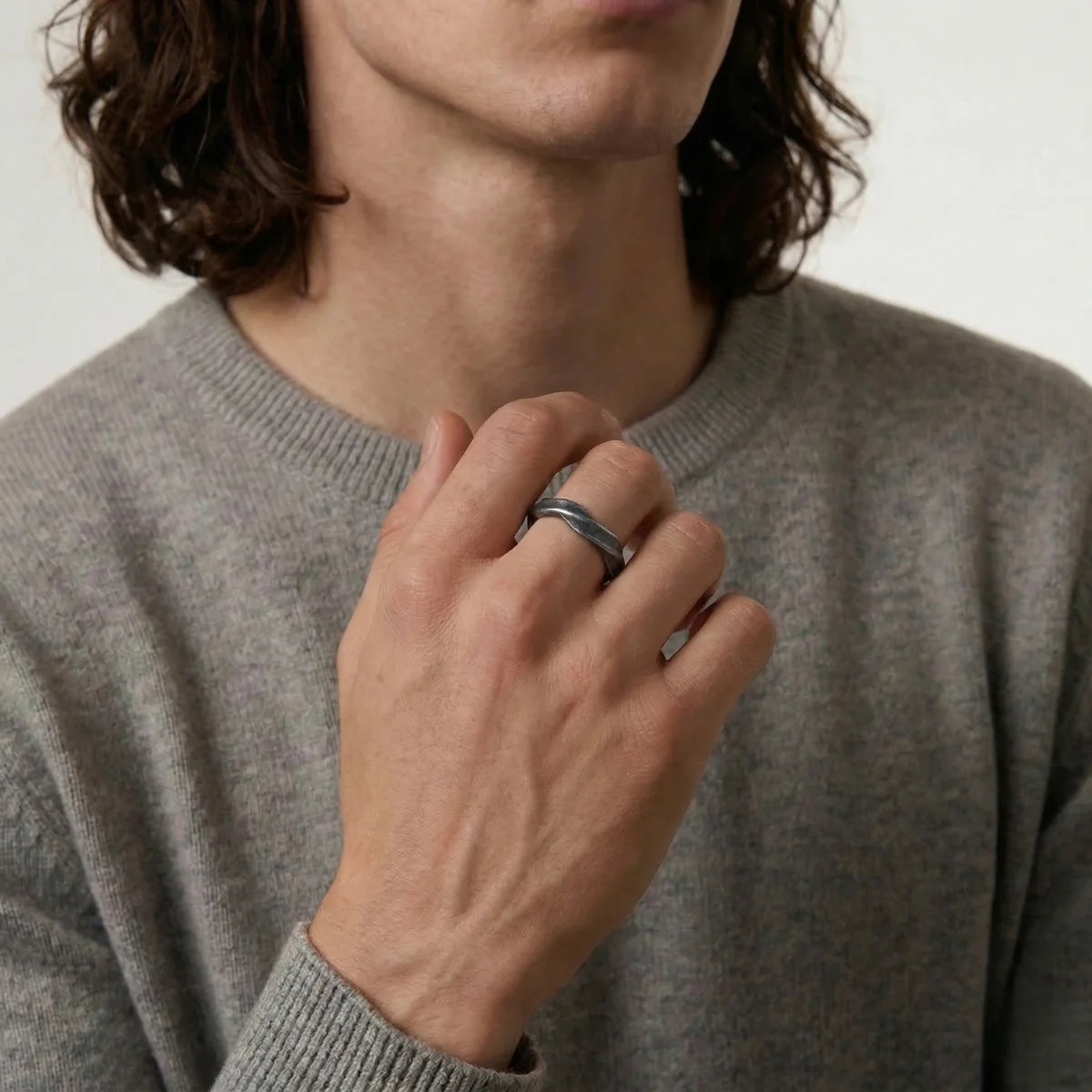 Antique Silver Mobius Strip Ring Worn by Male Model