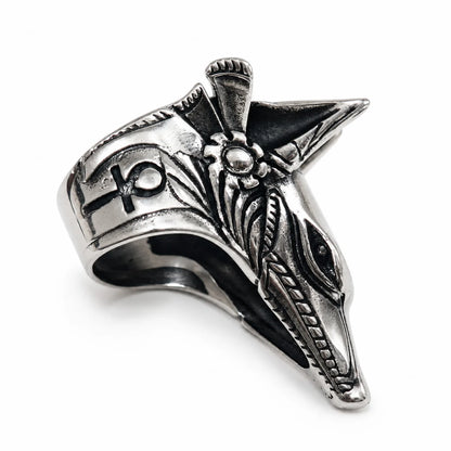 Anubis Ring Silver Front View White Background