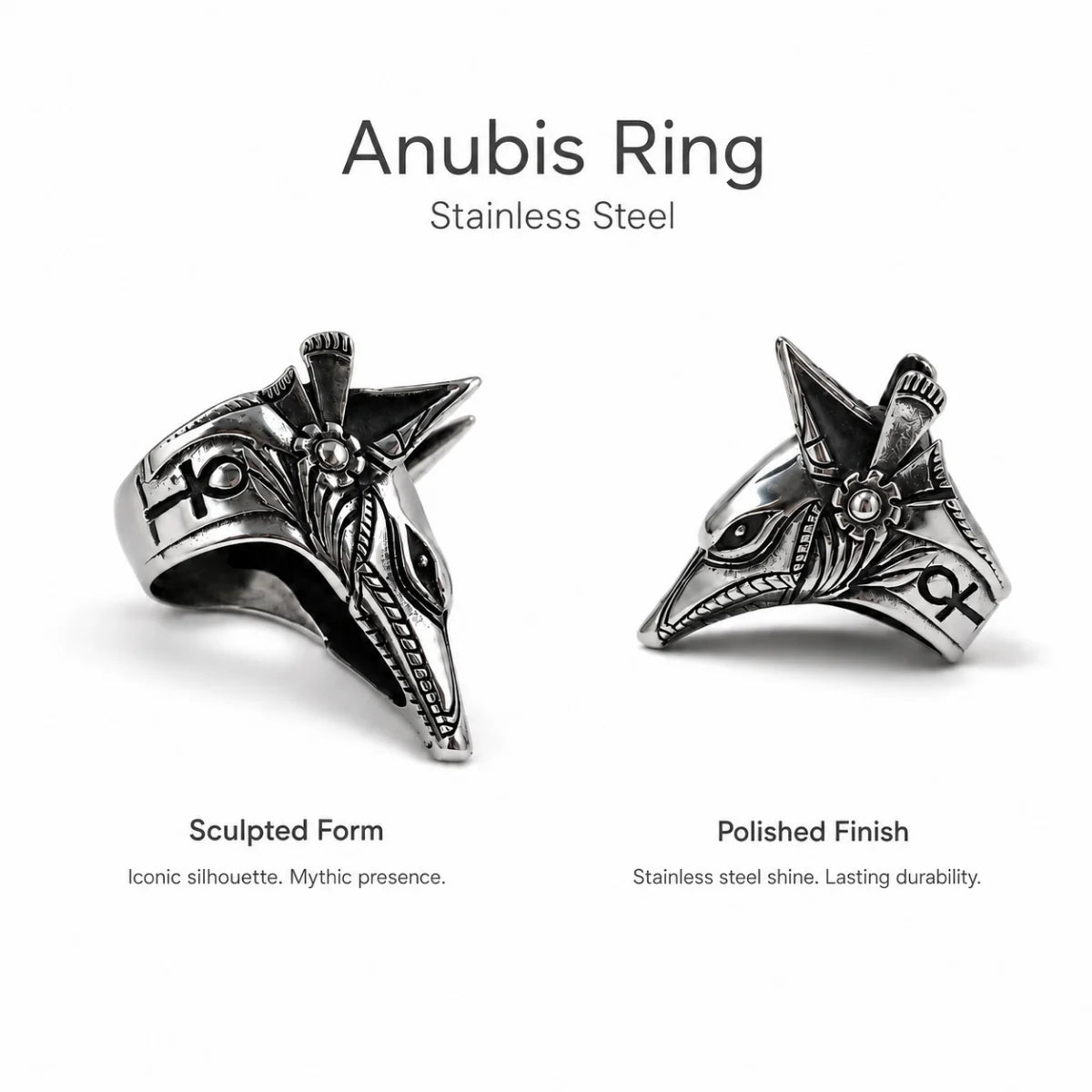 Anubis Ring Silver Multi Angle Product Feature Showcase