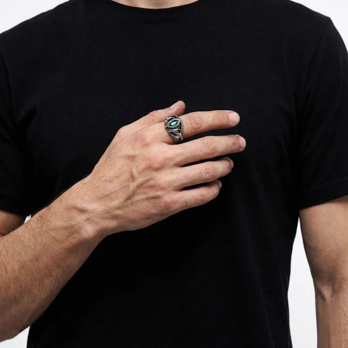 Aragorn Ring of Barahir Stainless Steel Worn by Male Model