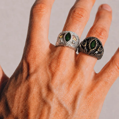 Aragorn Ring of Barahir Sterling Silver and Stainless Steel Worn on Hand Close Up
