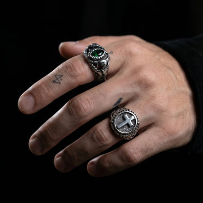 Aragorn Ring of Barahir and Cross Signet Ring Worn by Male Model