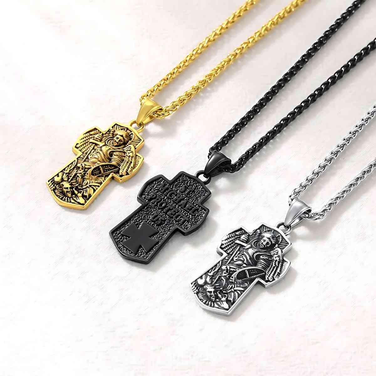 Archangel Michael Cross Necklace All Three Colors Xenos Jewelry