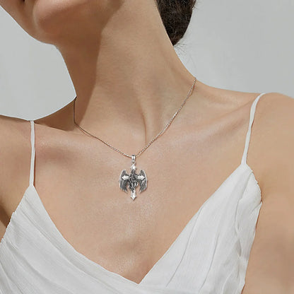 Archangel Michael Cross Pendant Worn by Female Model