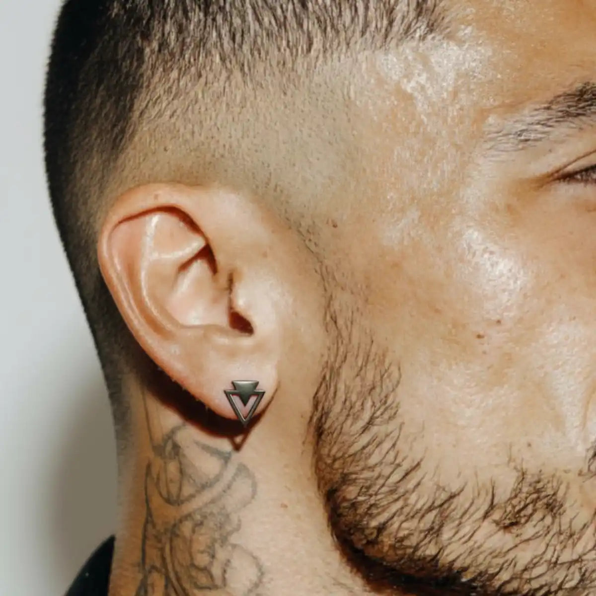 Arrow Earrings Black Worn by Male Model