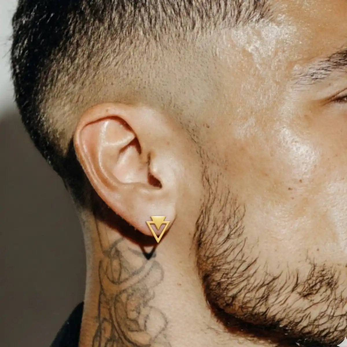 Arrow Earrings Gold Worn by Male Model