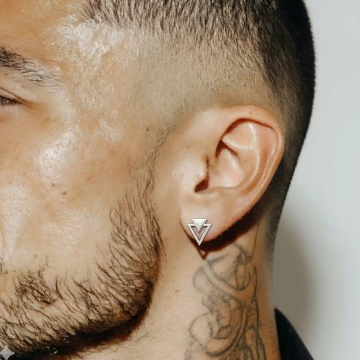 Arrow Earrings Silver Worn by Male Model