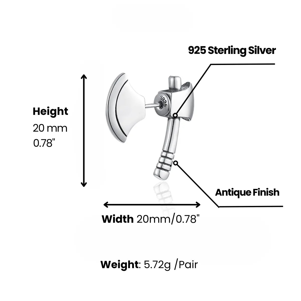 Axe Stud Earrings Sterling Silver Dimensions And Weight