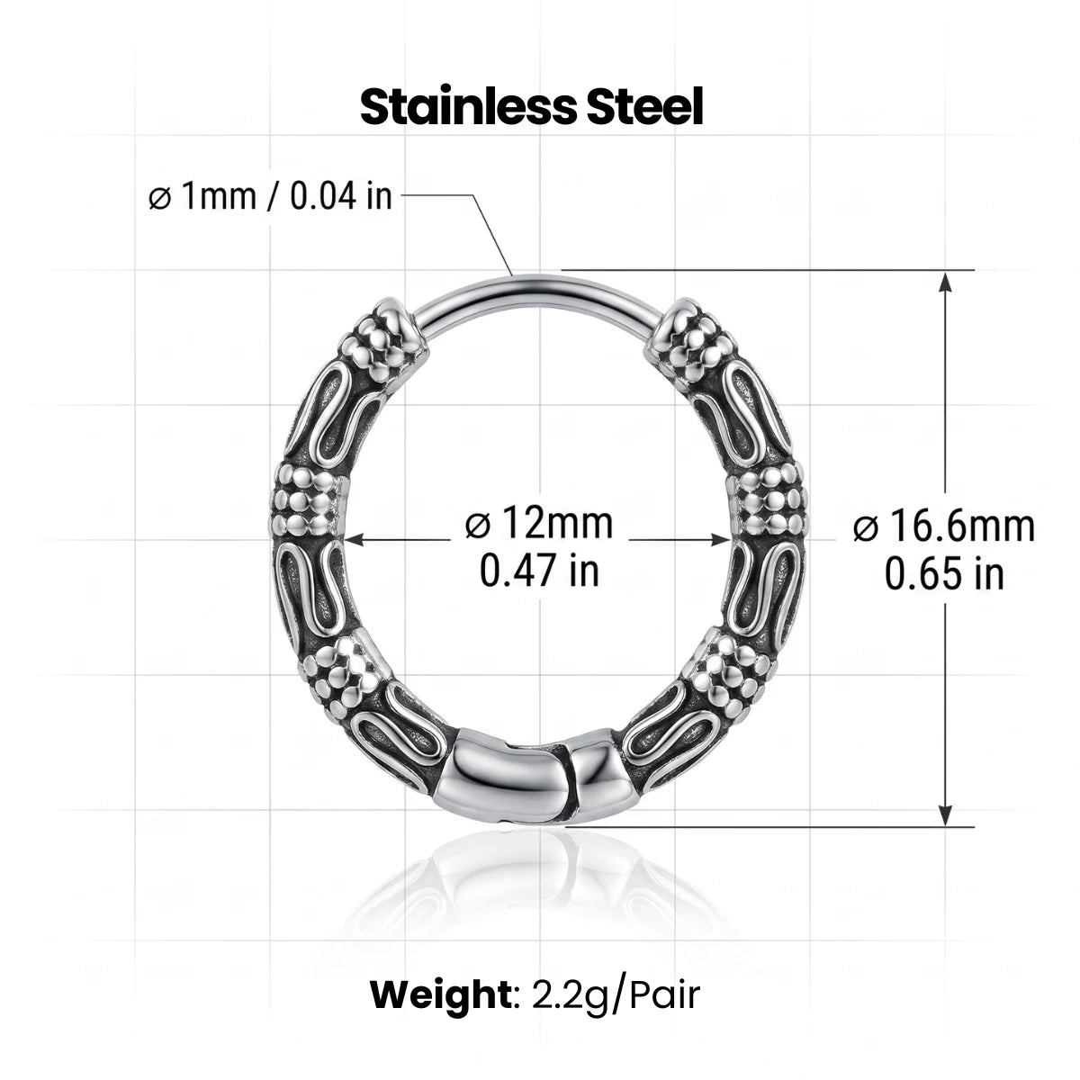 Bali Hoop Earrings Silver Dimensions and Weight