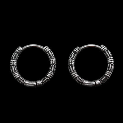 Bali Hoop Earrings Silver on Black Background