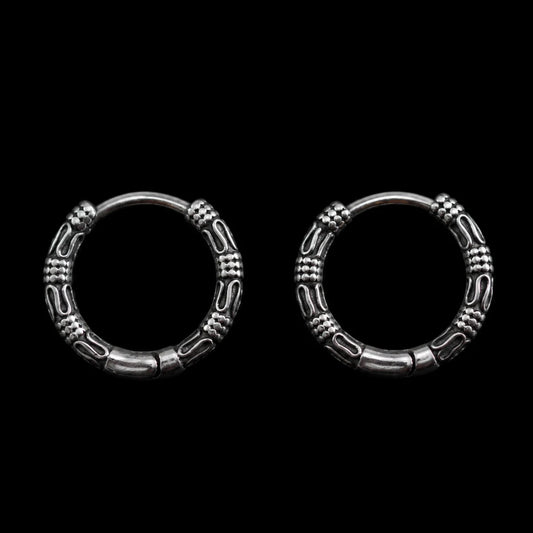 Bali Hoop Earrings Silver on Black Background